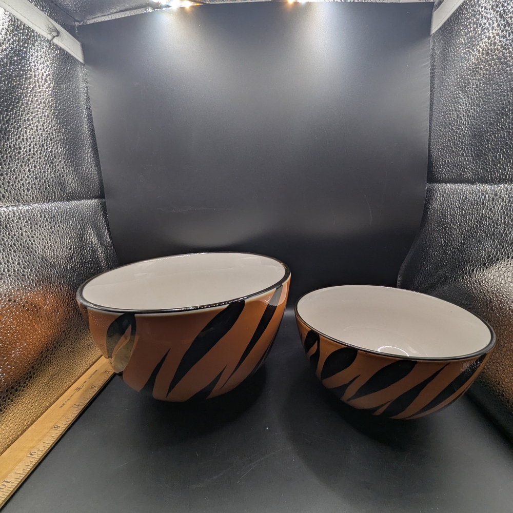 Evandale Hand painted Tiger Stripe Orange and Black Striped Nesting Bowls